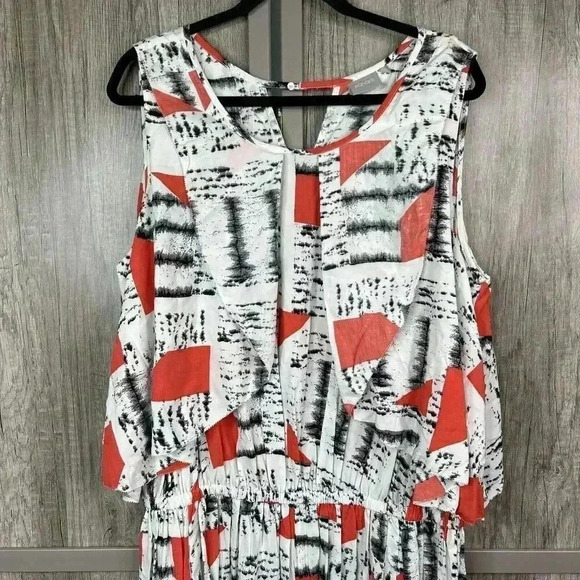 eShakti Dress 2X Midi Sleeveless White Red Flowy 22W - Picture 2 of 10